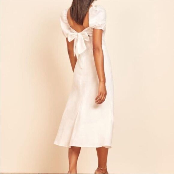 Reformation Denver Linen Dress White Linen Bow - Picture 4 of 9